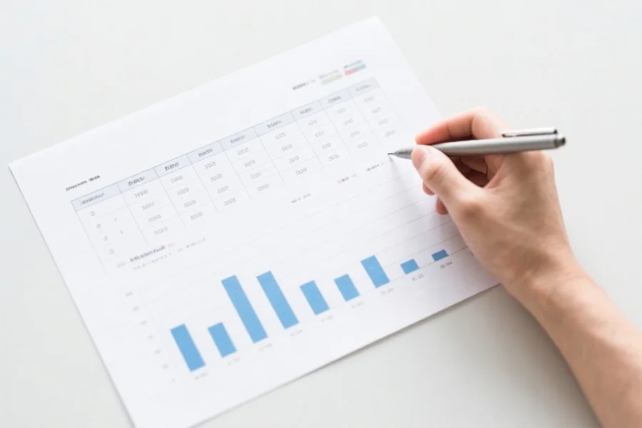 一张简洁的数据统计表格，旁边有一只手正在用笔做记录，体现逻辑分析过程